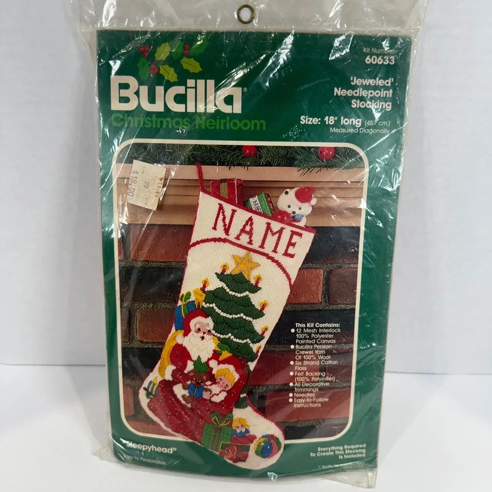 NEW VTG 1985 Bucilla Needlepoint Stocking Kit 18in Multicolor Sleepyhead 60633